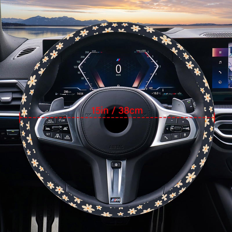 Pcnjozx Floral Steering Wheel Cover  Daisy Steering Wheel Cover for Women Men  Cute Steering Wheel Protector  Car Accessories  Universal 14"" 02/2-15"" Fit Auto  Suvs - Image 3